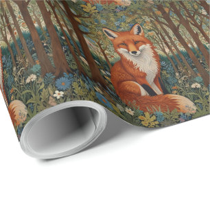 Elegant retro boho red fox woodland animal wrapping paper