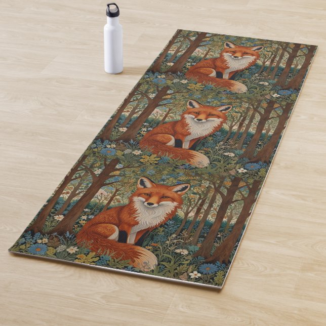 Elegant retro boho red fox woodland animal yoga mat (In Situ)