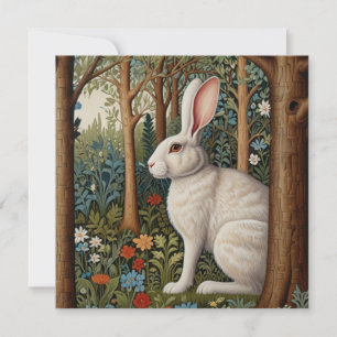 Elegant retro boho rwhite abbit woodland floral invitation