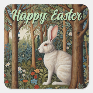 Elegant retro boho white rabbit woodland Easter Square Sticker