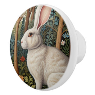 Elegant retro boho White rabbit woodland floral Ceramic Knob