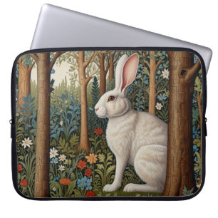 Elegant retro boho white rabbit woodland floral laptop sleeve