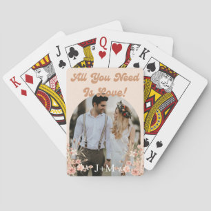 elegant retro botanical boho photo wedding favour playing cards