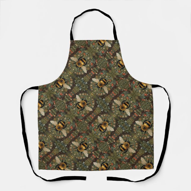 Elegant retro bumblebee boho botanical floral  apron (Front)