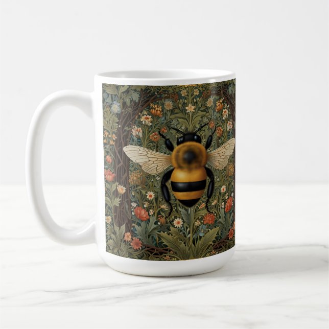 Elegant retro bumblebee boho botanical floral art coffee mug (Left)