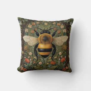 Elegant retro bumblebee boho botanical floral art cushion