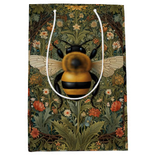 Elegant retro bumblebee boho botanical floral art medium gift bag