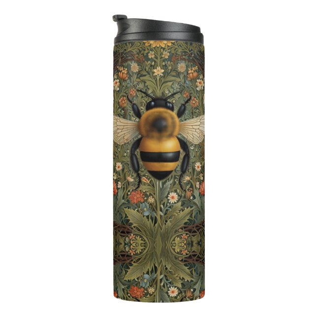 Elegant retro bumblebee boho botanical floral art thermal tumbler (Rotated Right)