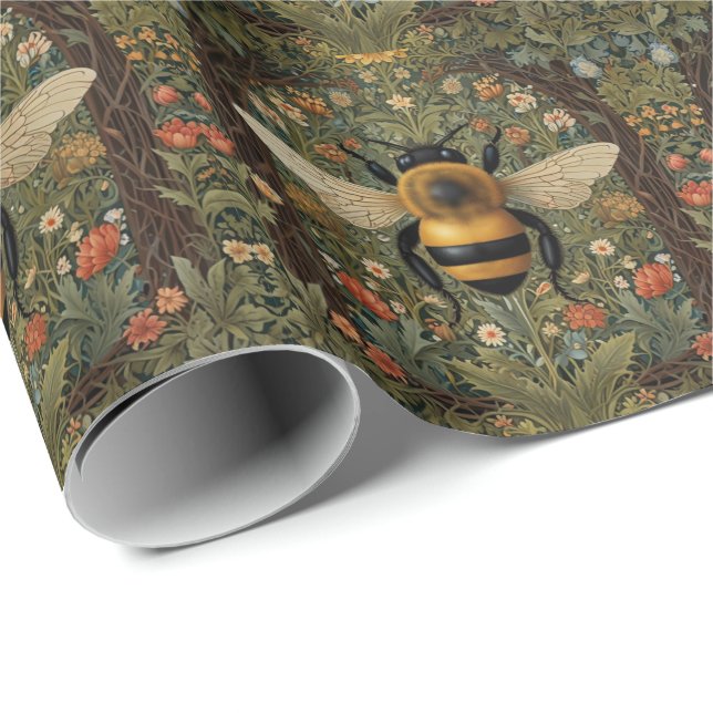 Elegant retro bumblebee boho botanical floral art wrapping paper (Roll Corner)