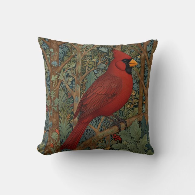 Elegant Retro Cardinal Art Nouveau red bird  Cushion (Front)