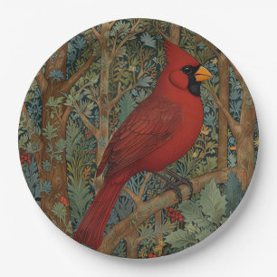 Elegant Retro Cardinal Art Nouveau red bird  Paper Plate