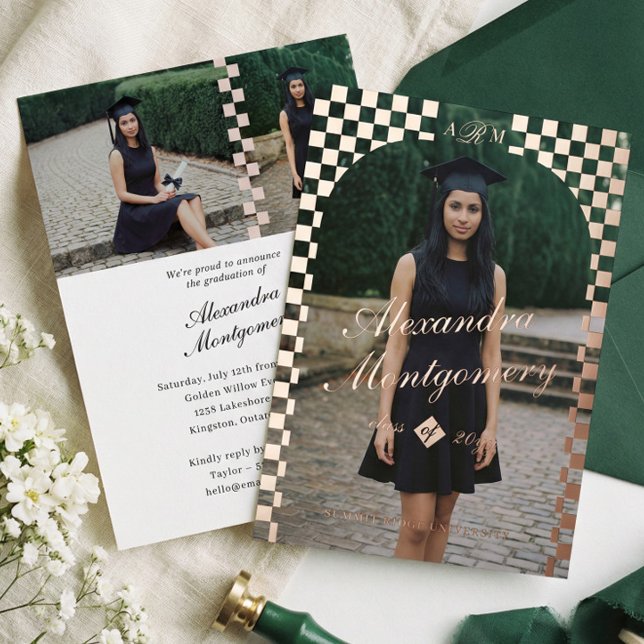 Elegant Retro Checkered Arch Grad Photo Graduation (Elegant Retro Checkered Arch Grad Photo Graduation Announcement)