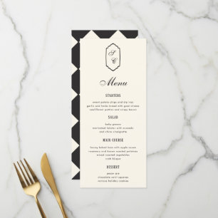 Elegant Retro Chequered Black And Cream Wedding Menu