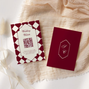 Elegant Retro Chequered Burgundy Wedding Enclosure Card