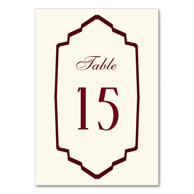 Elegant Retro Chequered Burgundy Wedding Table Number (Front)