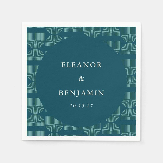 Elegant Retro Chic Arch Teal Blue Custom Wedding Napkin (Front)
