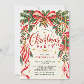 Elegant Retro Christmas Bow Holiday Party Invitation