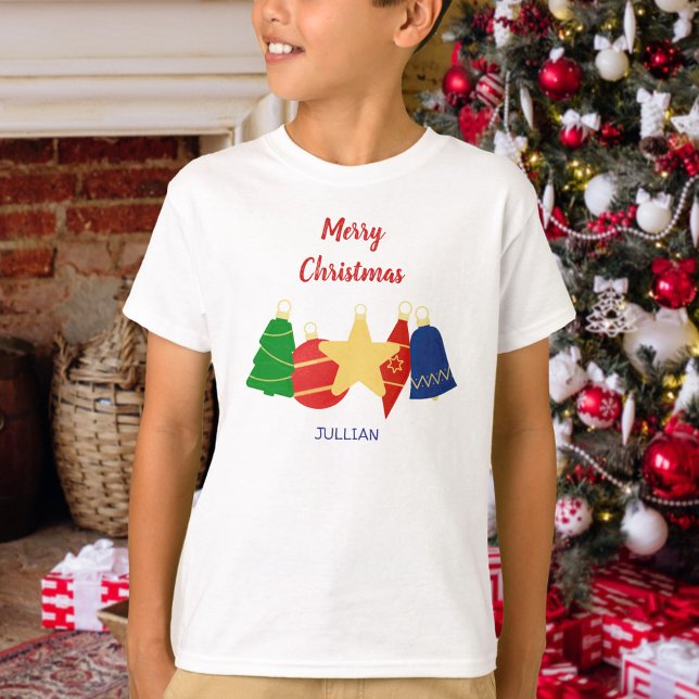 Elegant retro Christmas ornaments family T-Shirt (Personalized Christmas ornaments tshirt for boys)