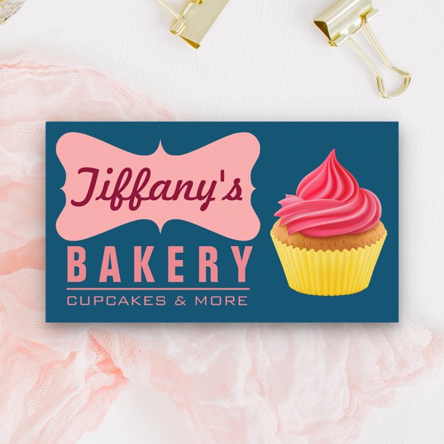 Elegant Retro Cute Cake Shop Pink Cupcake Bakery Business Card (Creator Uploaded)