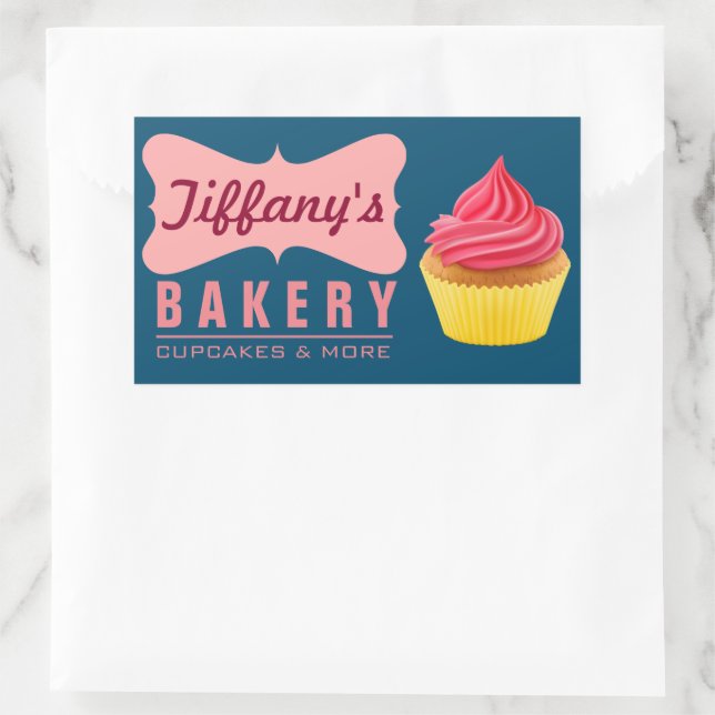 Elegant Retro Cute Cake Shop Pink Cupcake Bakery Rectangular Sticker (Bag)