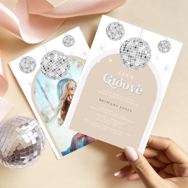 Elegant Retro Disco Groovy Bridal Shower photo Invitation (Creator Uploaded)
