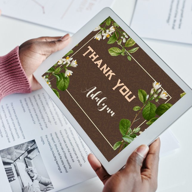 Elegant Retro Floral Custom Name Text Gift Brown Poster (Elegant Retro Floral Custom Name Text Gift Brown Poster)