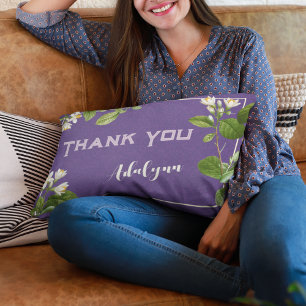 Elegant Retro Floral Custom Name Text Gift Violet Lumbar Cushion