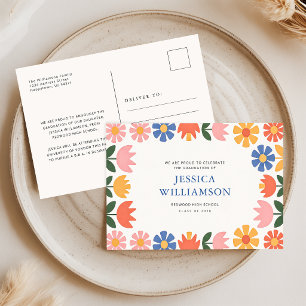 Elegant Retro Floral Grad Graduation Announcement Postcard