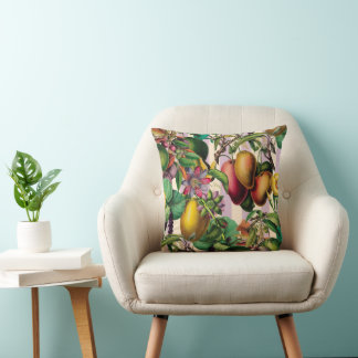 Elegant Retro Fruits and Flowers Big Bold Tropical Cushion