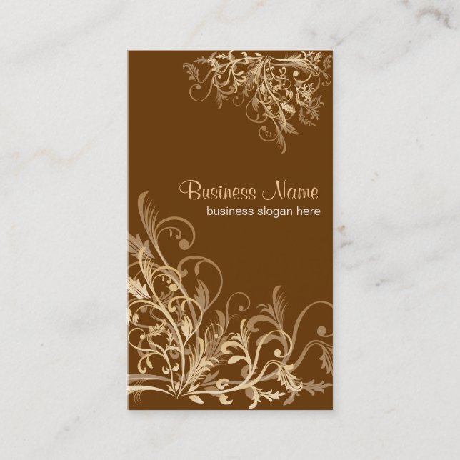 Elegant Retro Gold Flower Swirls 3 Business Card (Front)