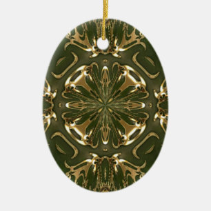 Elegant Retro Green And Gold Kaleidoscope Ceramic Tree Decoration