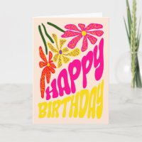 Elegant Retro Groovy Hippie Flower Birthday