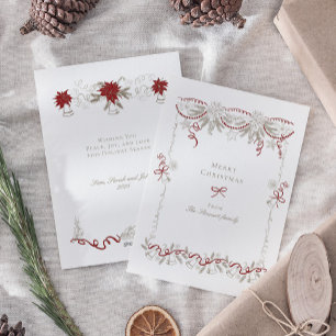 Elegant Retro Hand Drawn Christmas Wreath Holiday Card