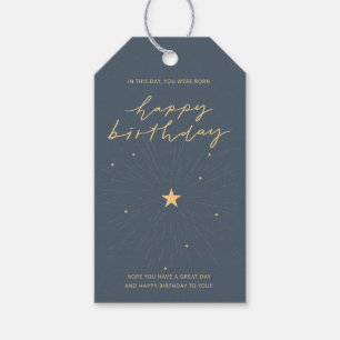 Elegant Retro Happy Birthday Gift Tags With Stars