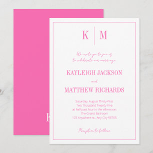 Elegant Retro Hot Pink Monogram Wedding  Invitation