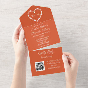 Elegant Retro Orange Modern Unique RSVP QR Code All In One Invitation
