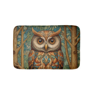 Elegant retro owl boho bohemian forest greenery  bath mat