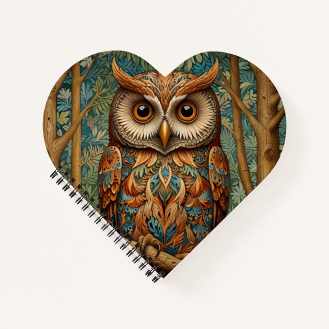 Elegant retro owl boho bohemian forest greenery  notebook (Front)