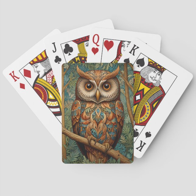 Elegant retro owl boho bohemian forest greenery  playing cards (Back)