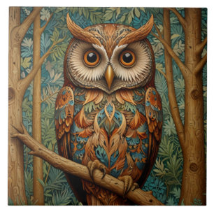 Elegant retro owl boho bohemian forest greenery  tile