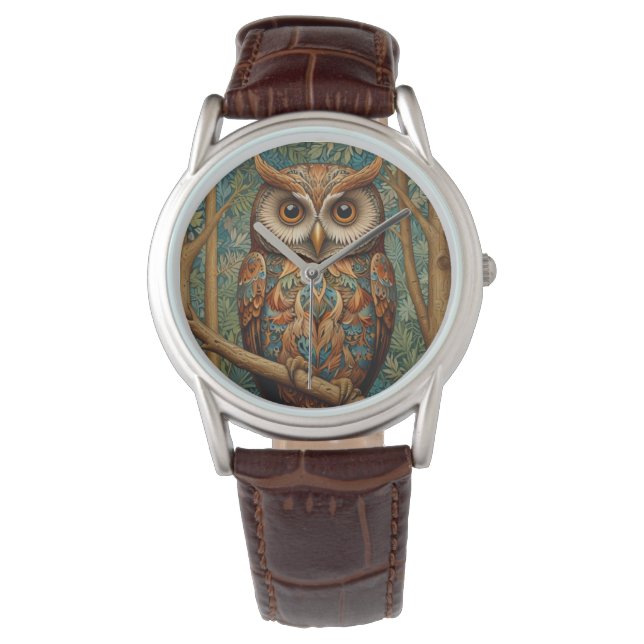 Elegant retro owl boho bohemian forest greenery  watch (Front)