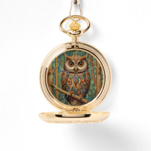 Elegant retro owl boho bohemian forest greenery watch