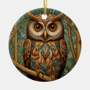 Elegant retro owl forest greenery  ceramic tree decoration