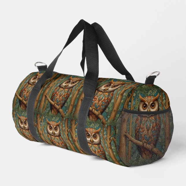 Elegant retro owl forest greenery  duffle bag (Right Corner)