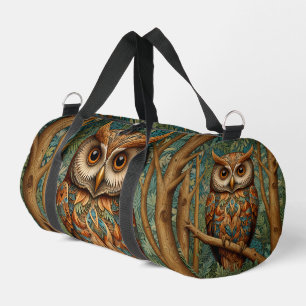 Elegant retro owl forest greenery  duffle bag
