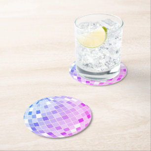 Elegant Retro Pink Disco Ball Round Paper Coaster