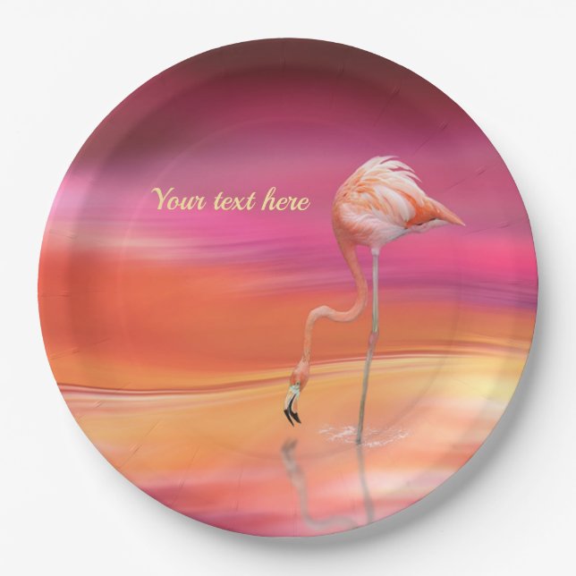 Elegant Retro Pink Flamingo Surreal Personalise Paper Plate (Front)