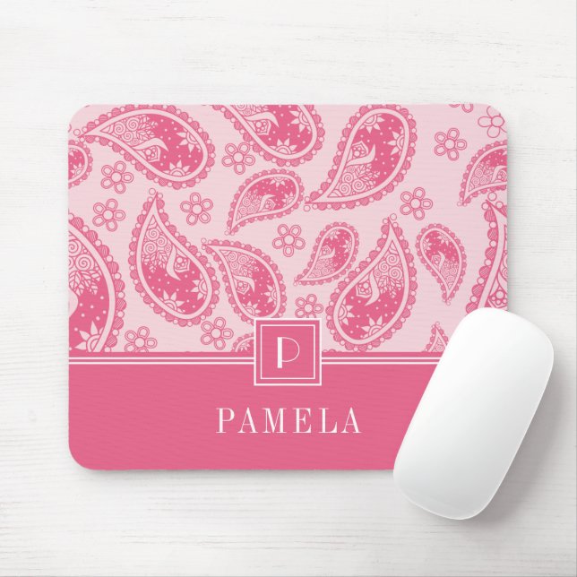 Elegant Retro Pink Paisley Pattern Monogram Mouse Pad (With Mouse)