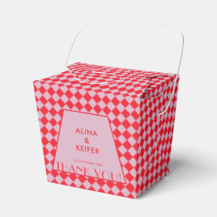 Elegant Retro Pink & Red Checkered Wedding  Favour Box