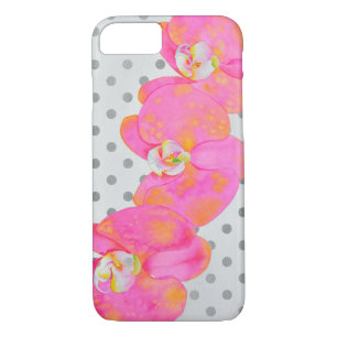 Elegant retro pink watercolor orchids polka dots Case-Mate iPhone case